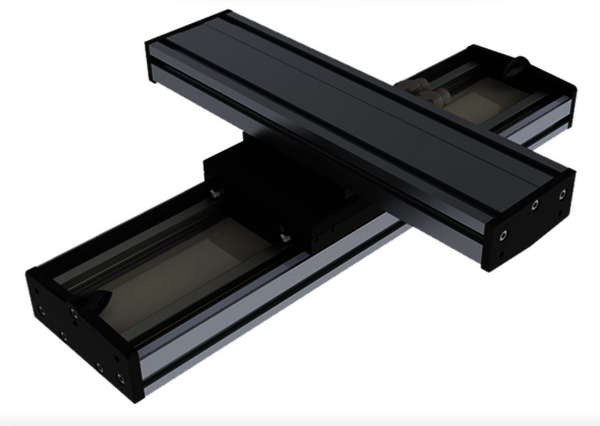 Linear motor axes arranged as XY cross table.